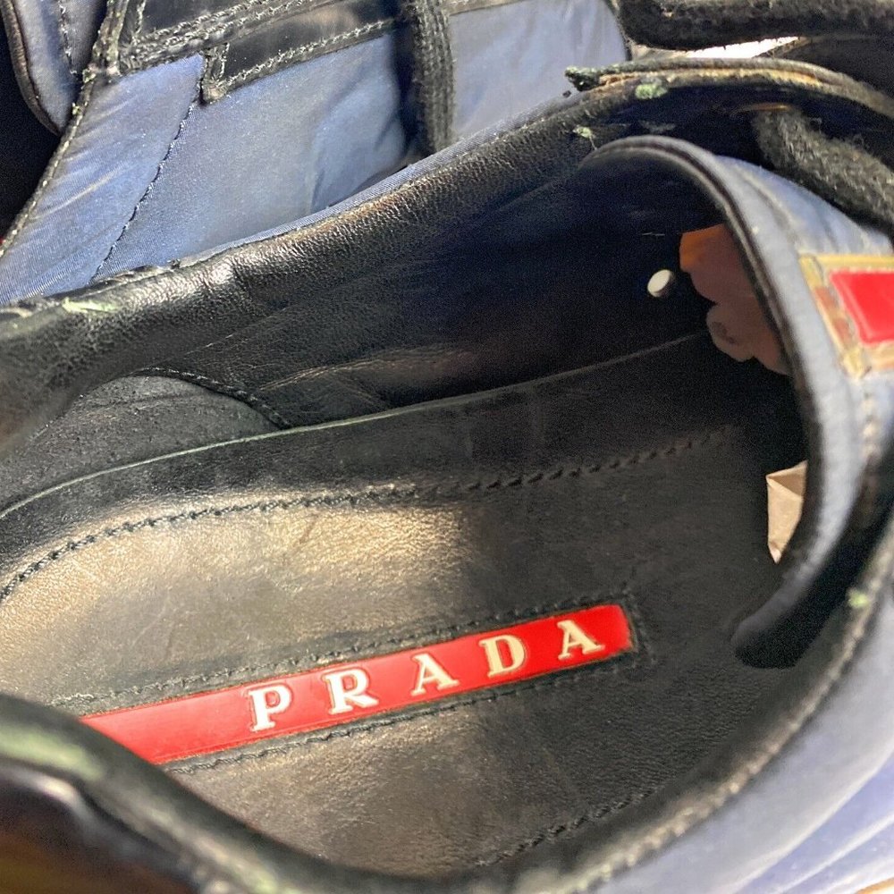 Prada Leather Shoes Sneaker Black Blue Size 8 - Picture 9 of 10